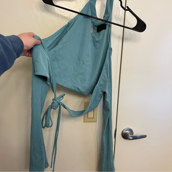 Michael Costello x Revolve Blue Tie Front Crop Top XS Long Sleeve - Picture 1 of 7